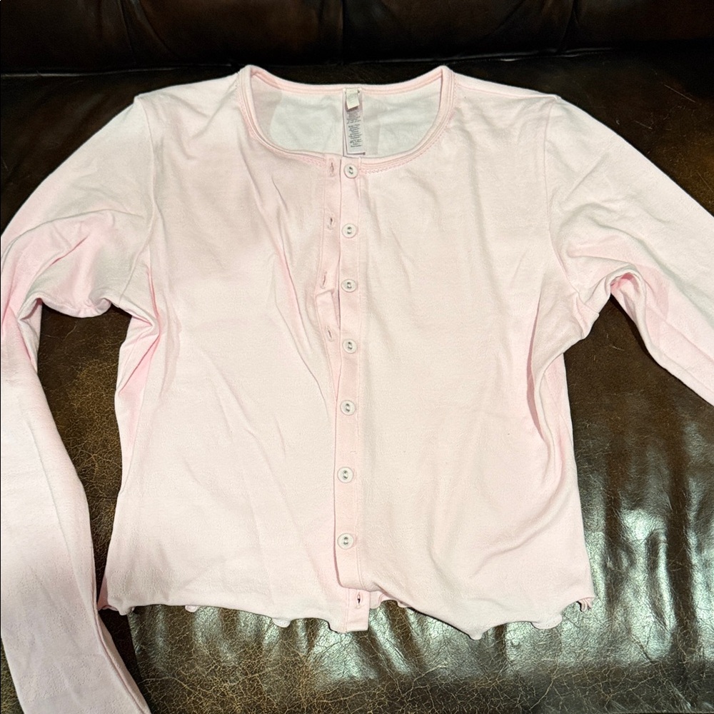 SKIMS Pink Button-Up Cropped Sweater